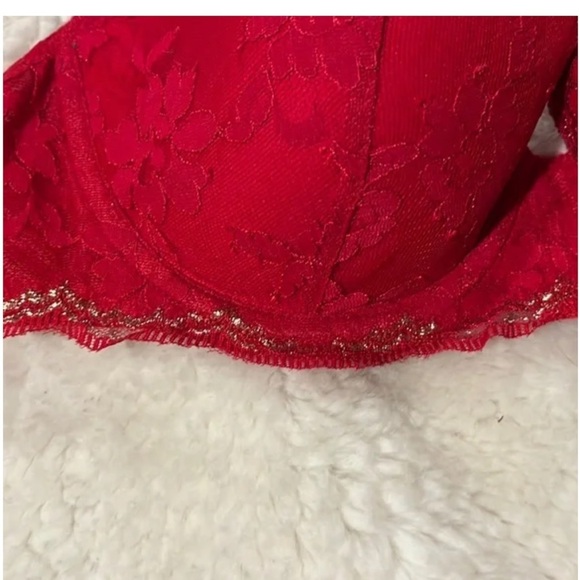 Victoria Secret Dream Angel Red Lace Trim Bra Sz 34B Lined Demi - Picture 8 of 10